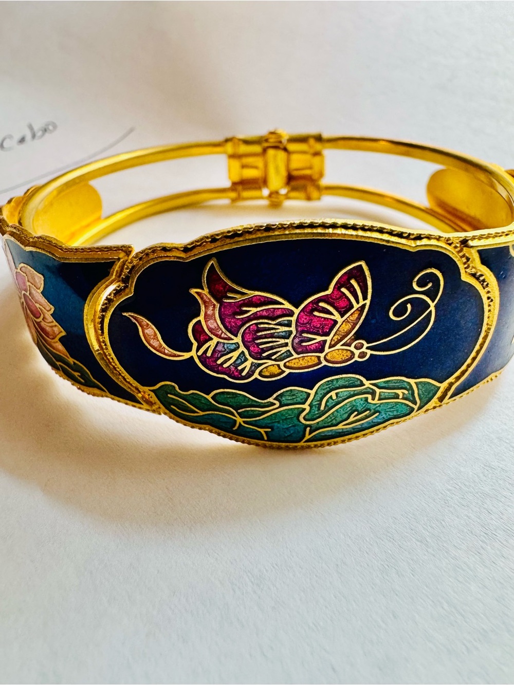 Gold-Tone Enamel Butterfly Cuff Bracelet in Blue, Pink & Green